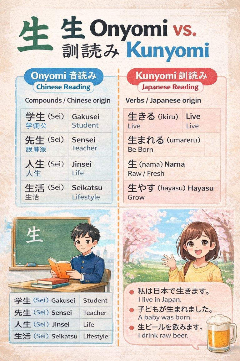 Kanji 漢字 生 (せい・しょう・いきる): Onyomi & Kunyomi Guide - Study Japanese in Nepali