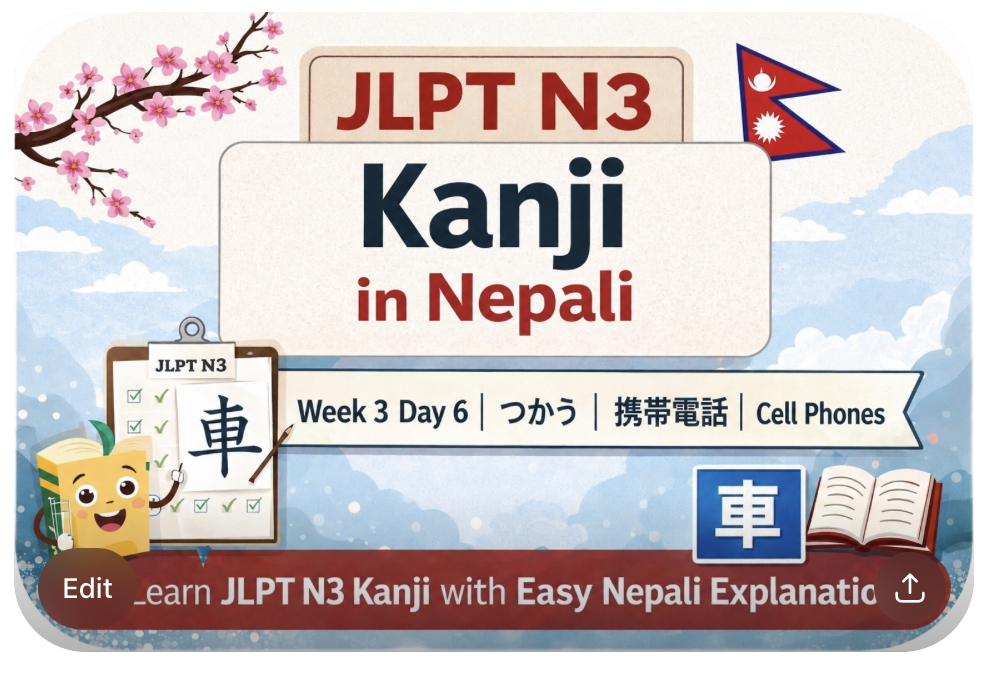 JLPT N3 Kanji in Nepali Week 3 Day 6