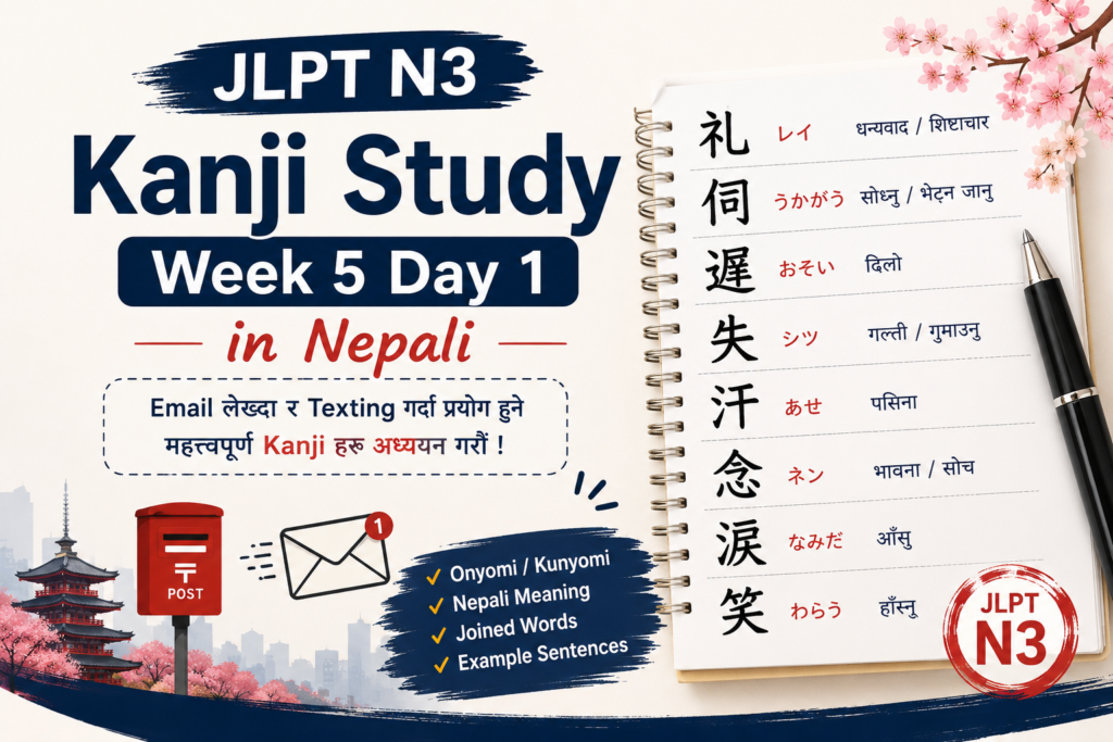 JLPT N3 Kanji Study Week 5 Day 1 in Nepali